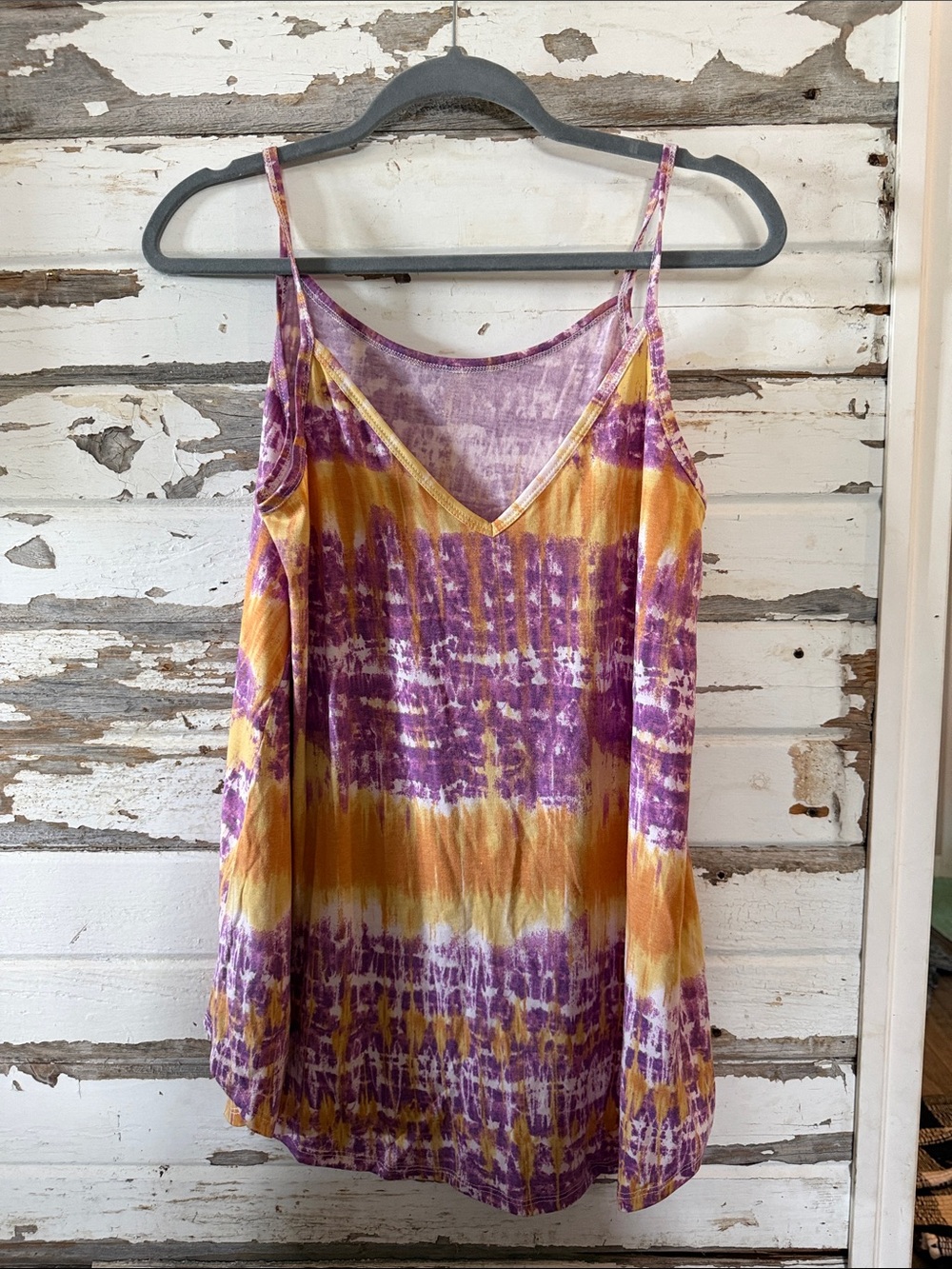 Zenana Outfitters Purple and Yellow Tie-Dye V-Neck Spaghetti Strap Camisole